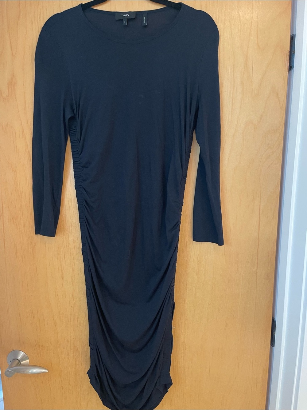 Theory Navy Ruched Long-Sleeve midi length Dress